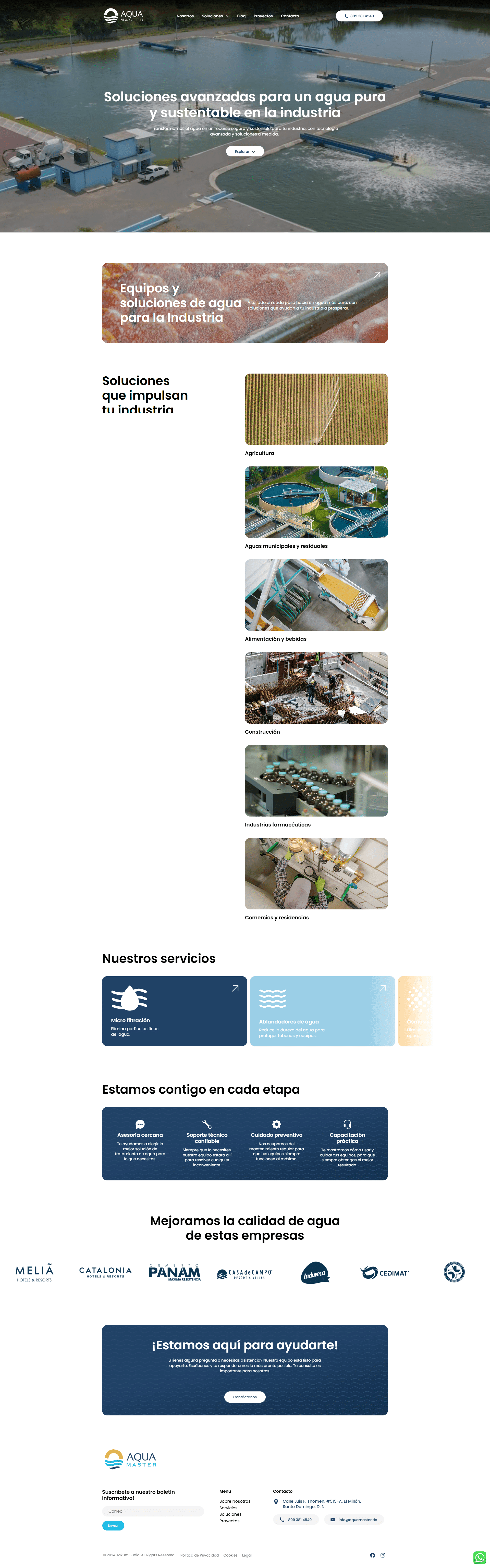 Vista del sitio de Aqua Master — diseño web por TAKUM