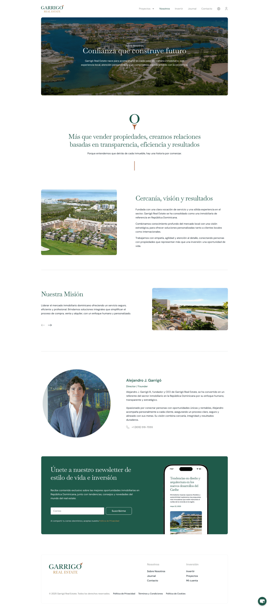 Nosotros de Garrigó Real Estate — diseño web por TAKUM