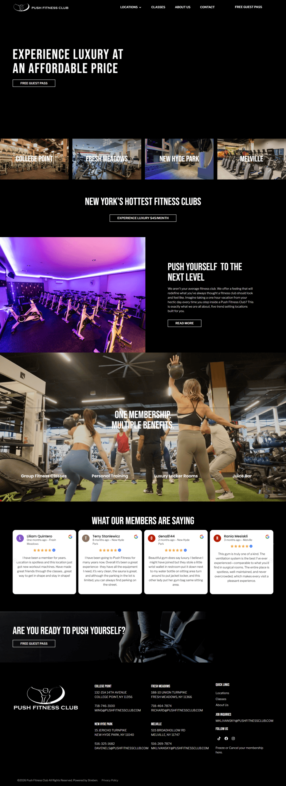 Sitio web de Push Fitness diseñado por TAKUM — página principal