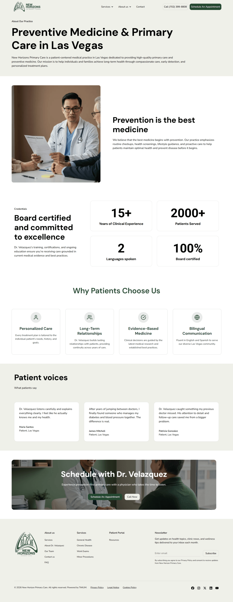 Nosotros de New Horizons Primary Care — diseño web por TAKUM