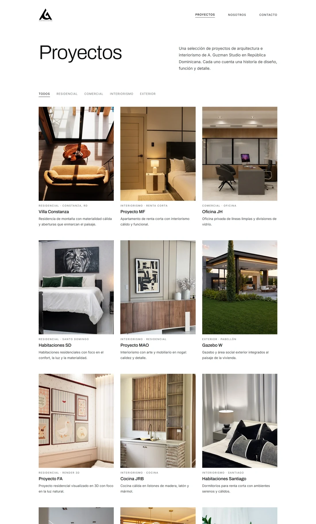 Portafolio de proyectos de A. Guzman Studio — diseño web por TAKUM (parte 1)