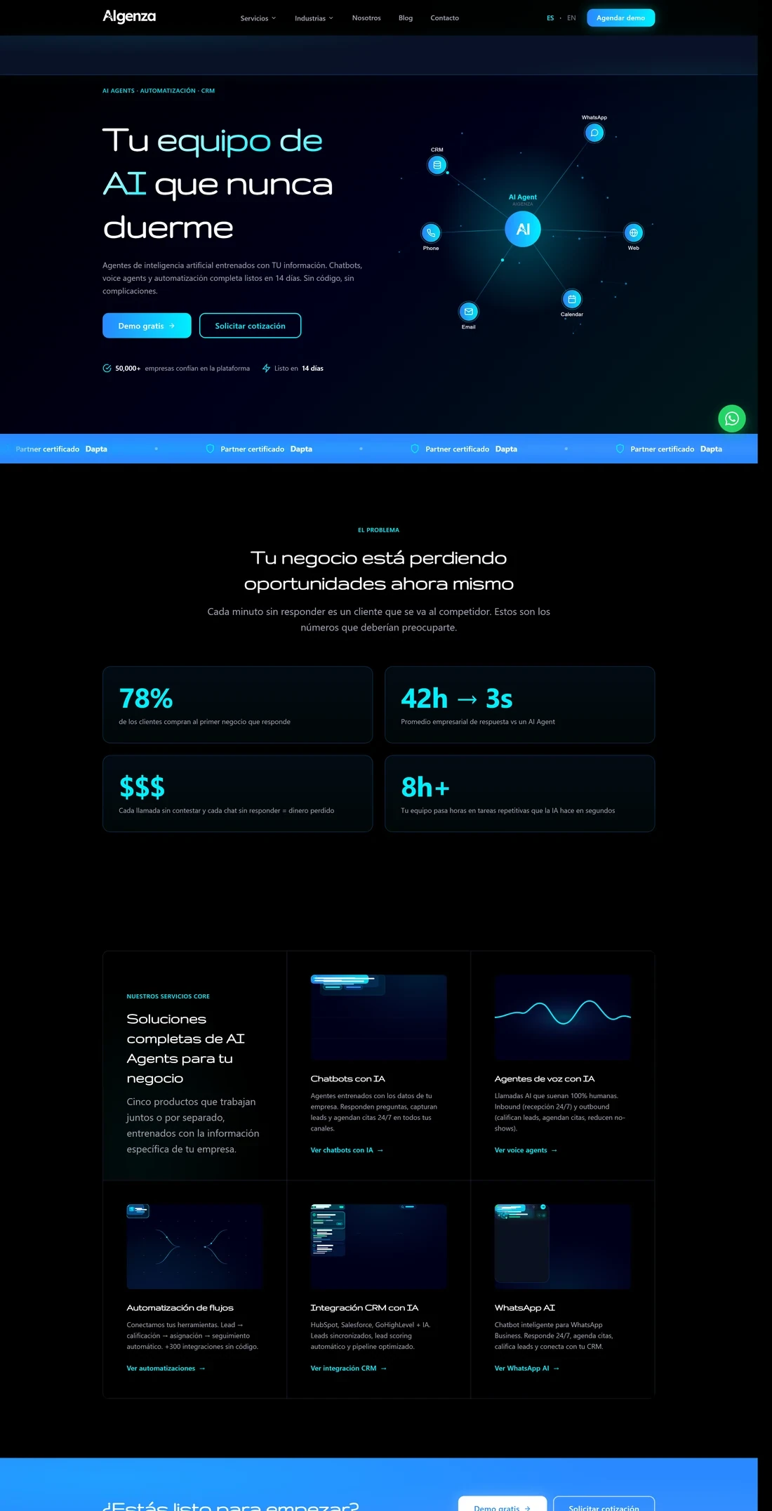 Página principal de Aigenza — diseño web por TAKUM (parte 1)