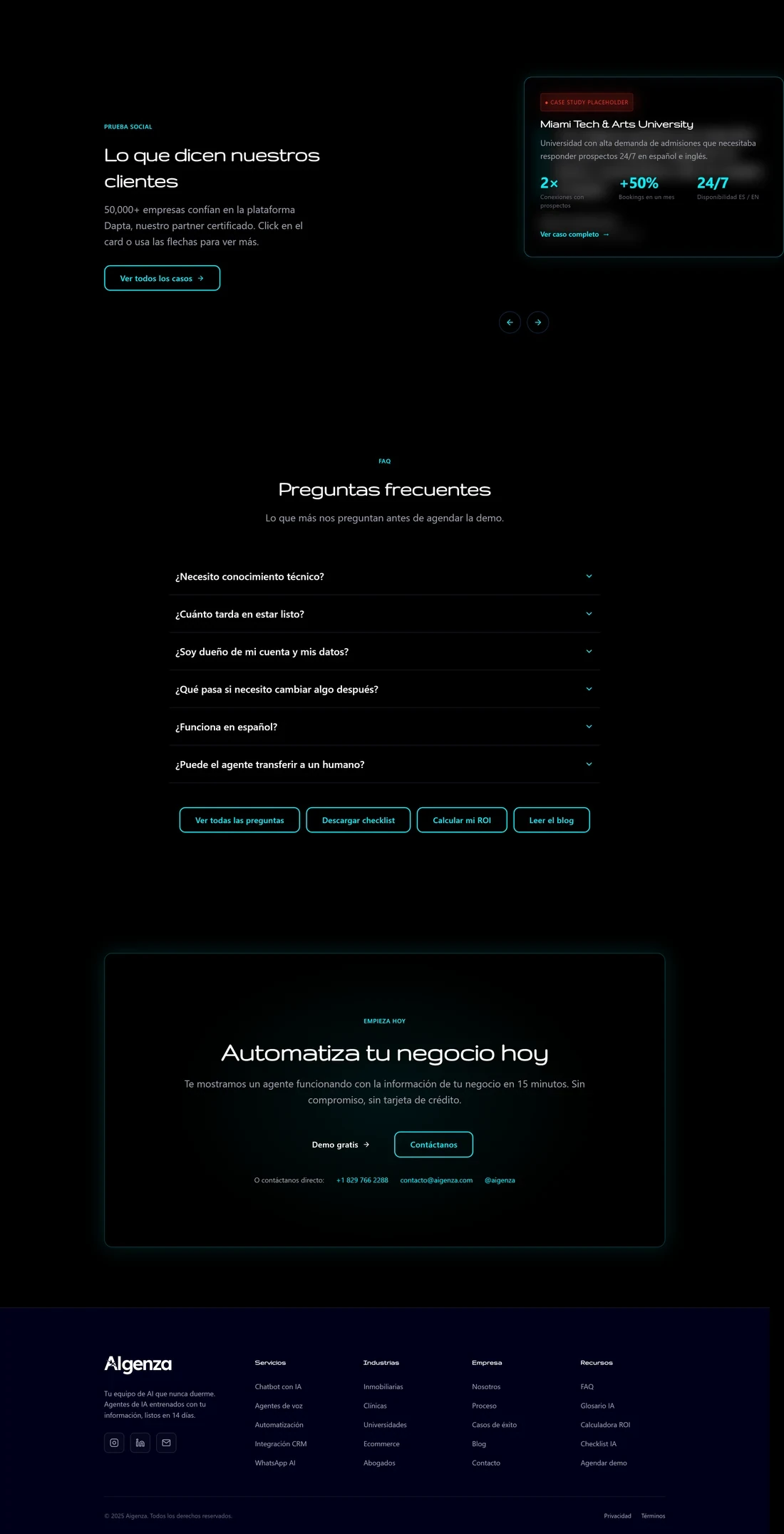 Página principal de Aigenza — diseño web por TAKUM (parte 3)