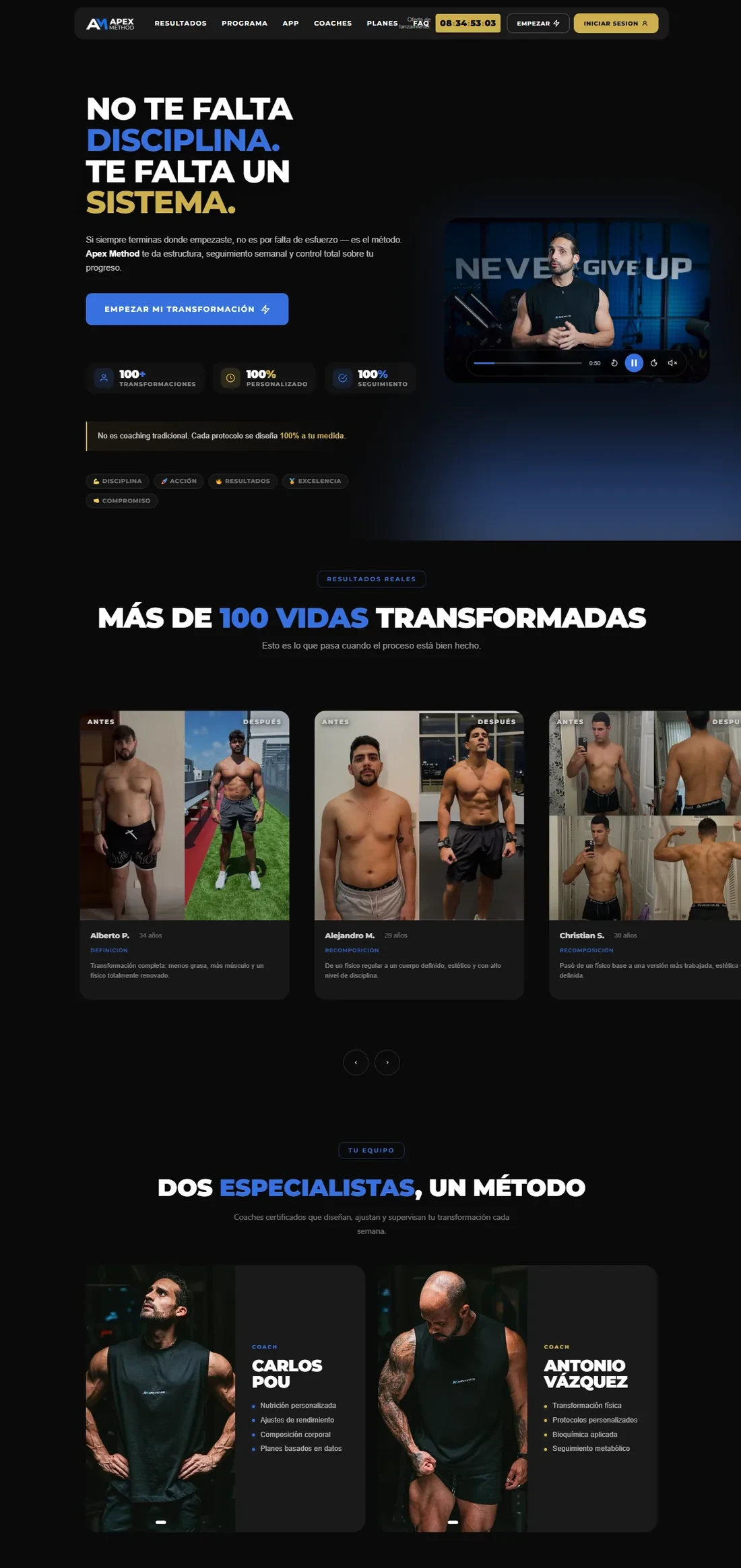 Página principal de Apex Method — diseño web por TAKUM (parte 1)