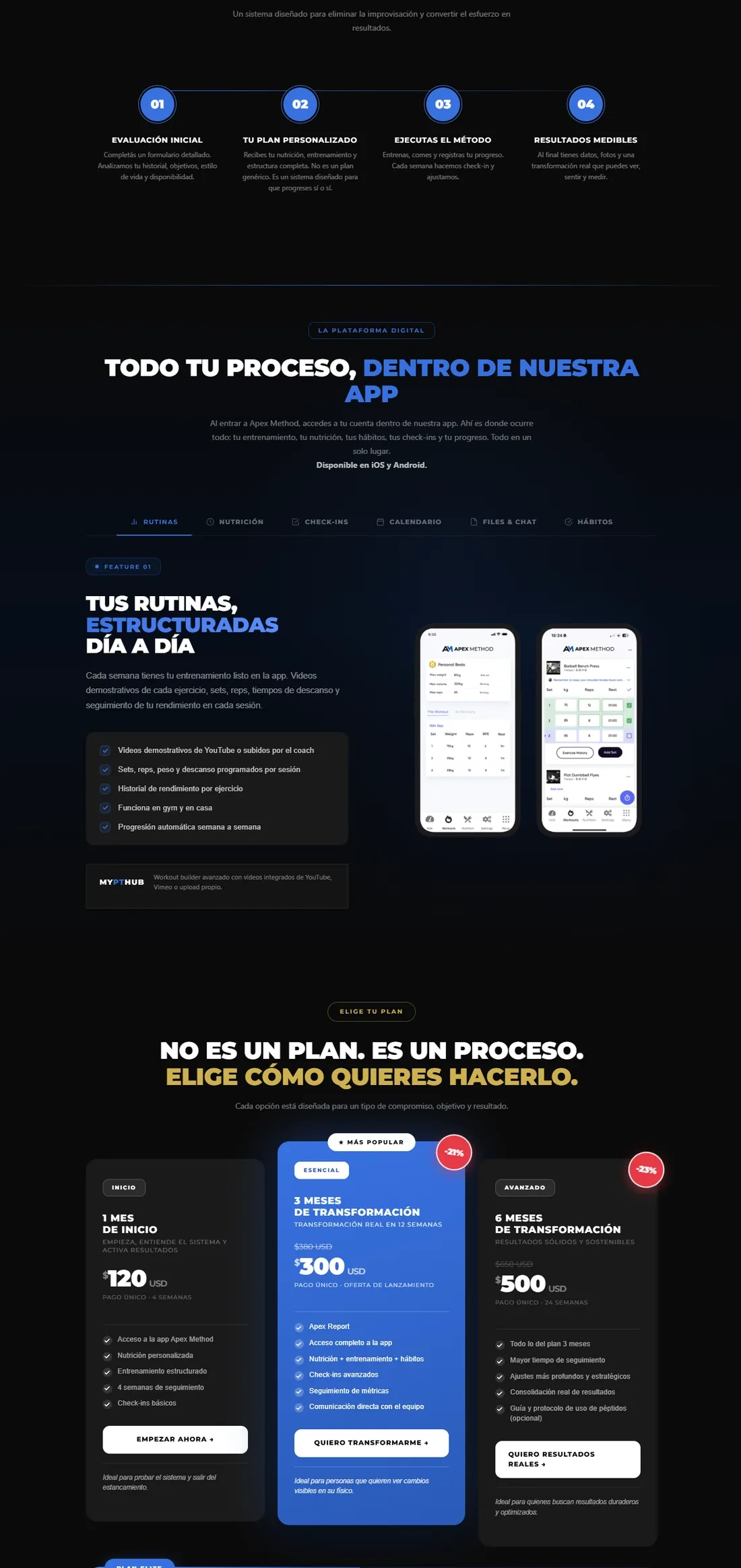 Página principal de Apex Method — diseño web por TAKUM (parte 3)