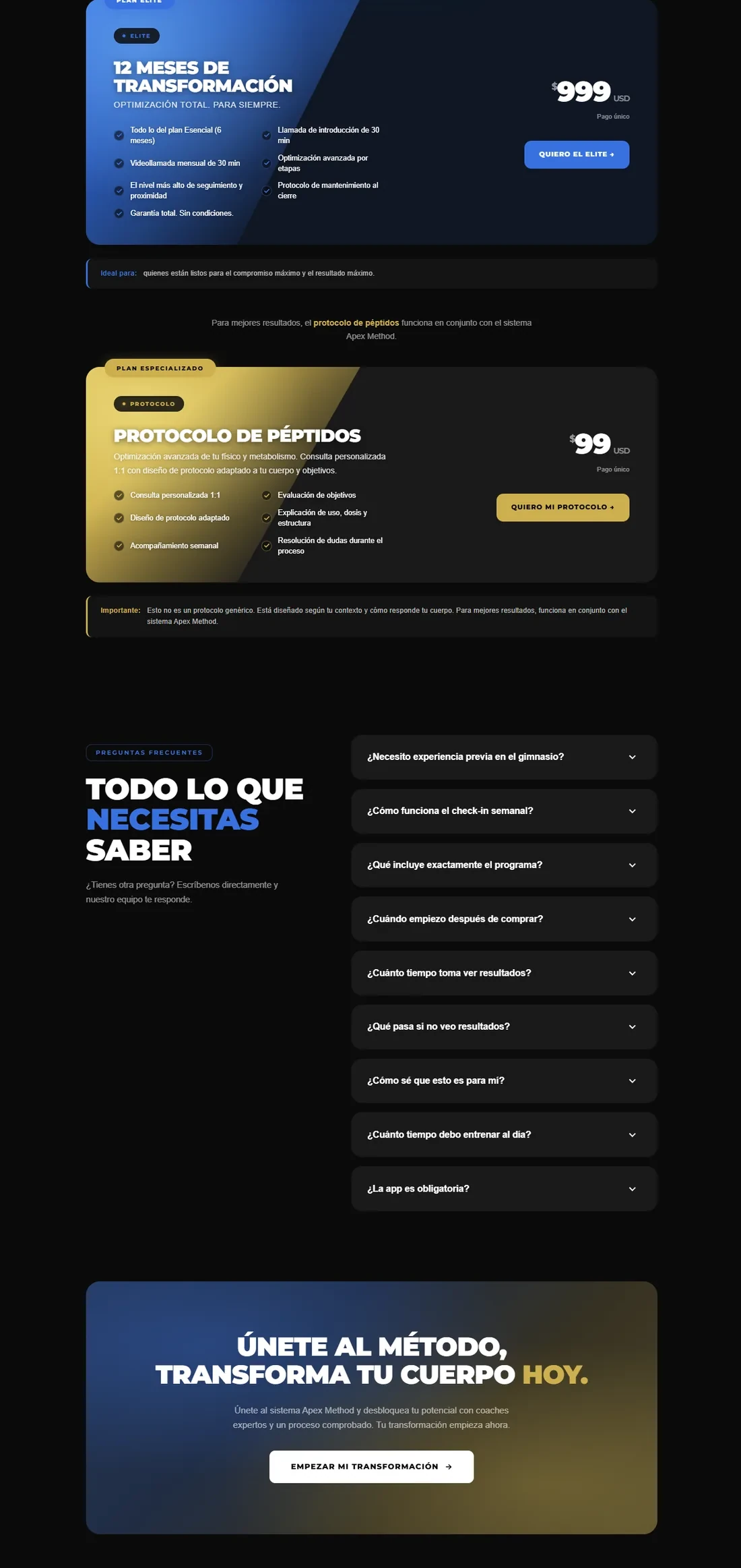 Página principal de Apex Method — diseño web por TAKUM (parte 4)