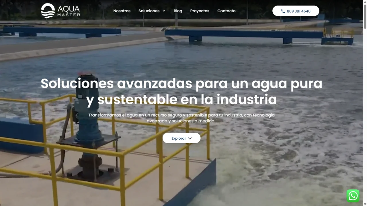 Sitio web de Aqua Master diseñado por TAKUM — página principal