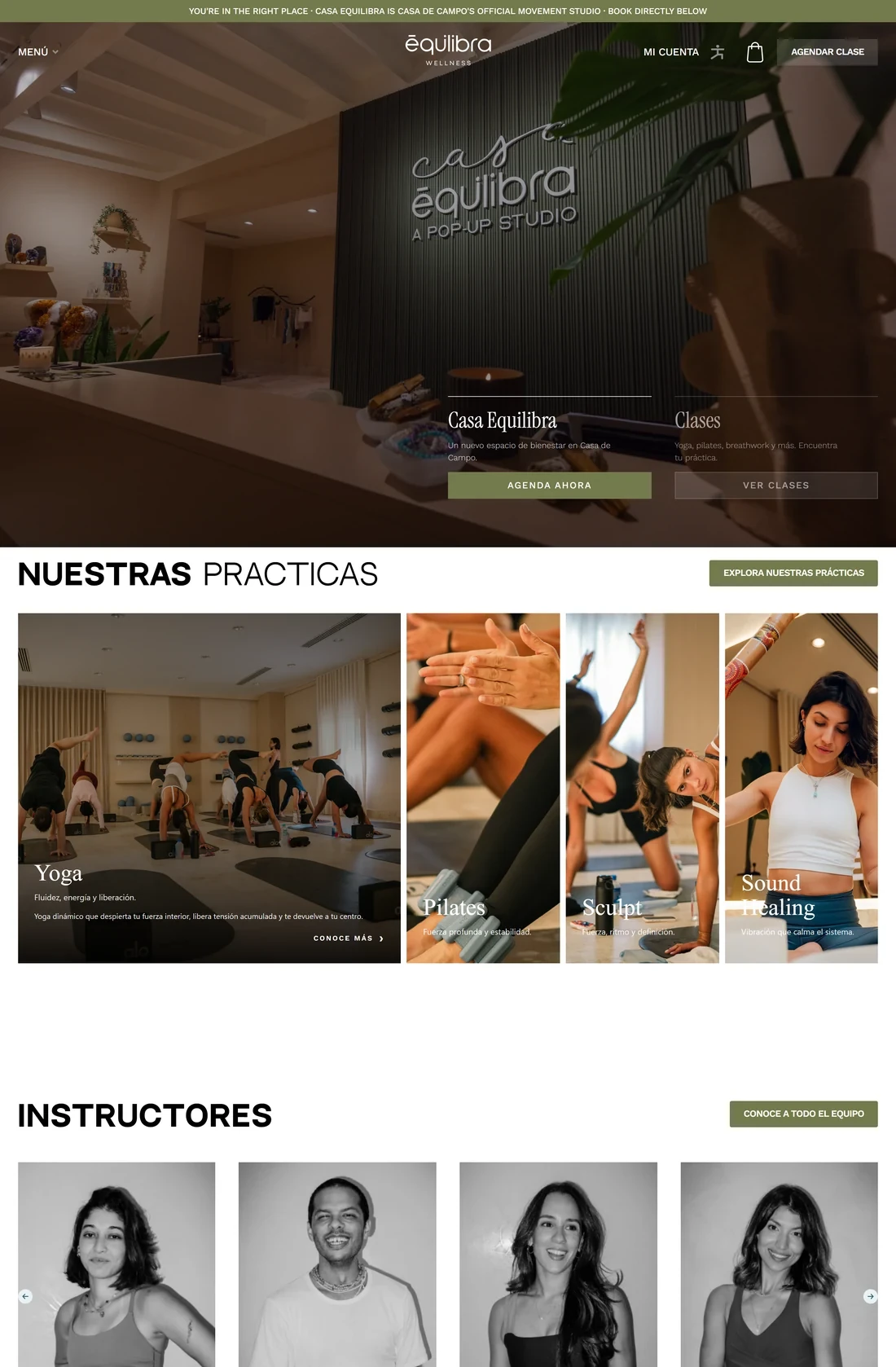 Página principal de Equilibra Now — diseño web por TAKUM (parte 1)