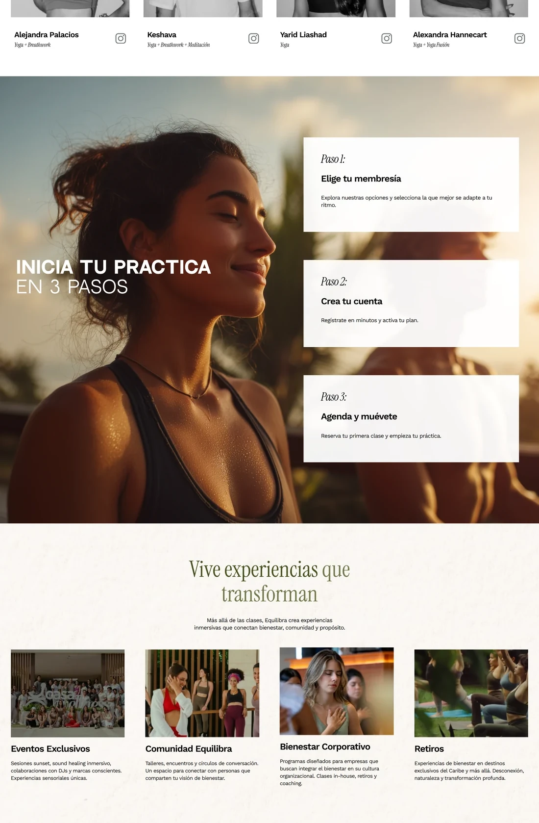 Página principal de Equilibra Now — diseño web por TAKUM (parte 2)
