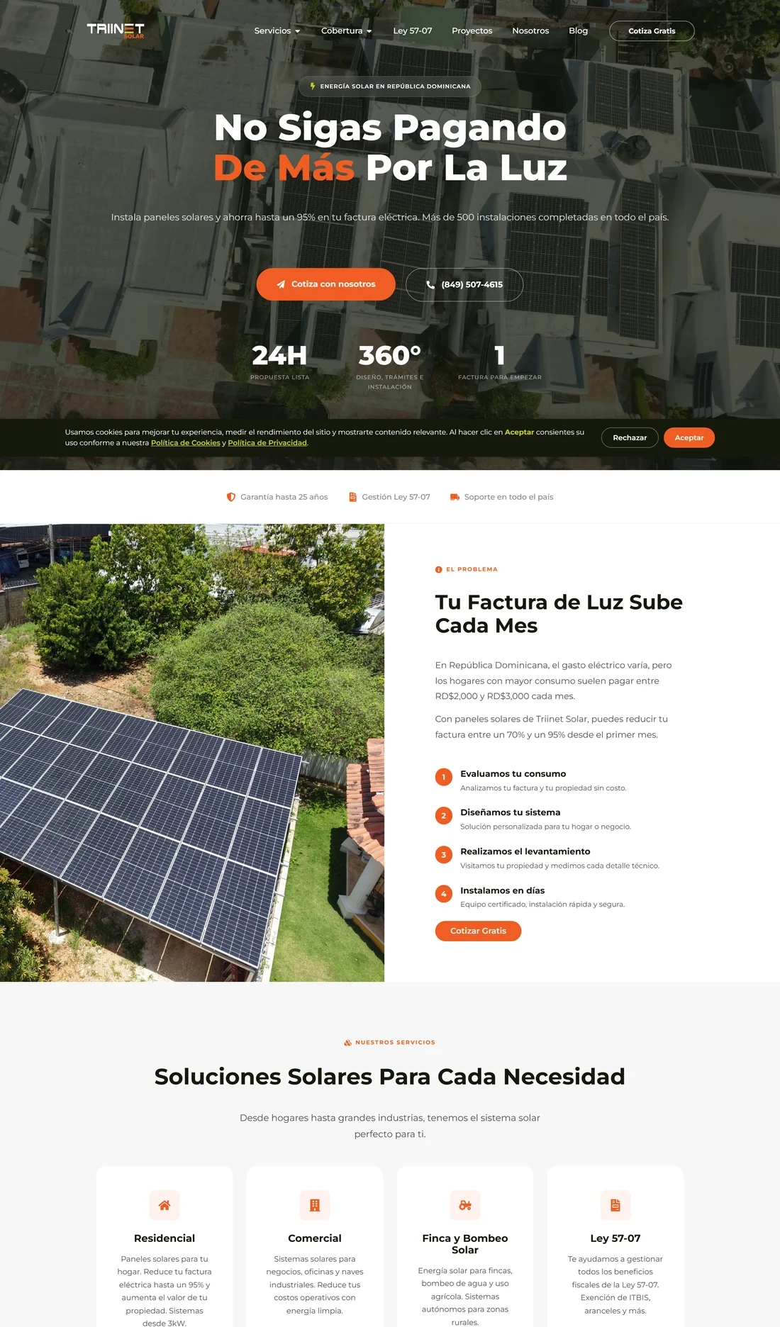 Página principal de Triinet Solar — diseño web por TAKUM (parte 1)