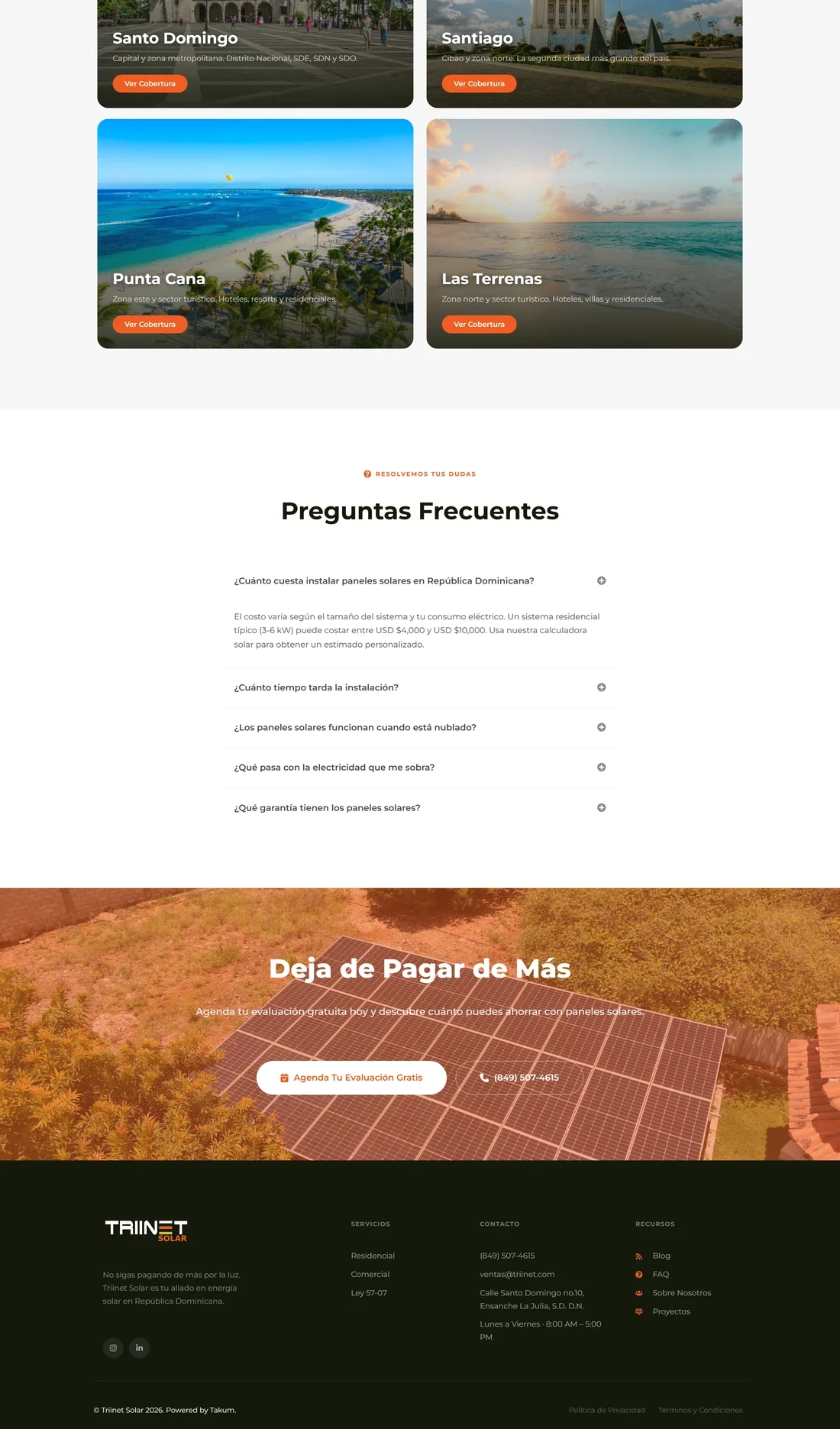 Página principal de Triinet Solar — diseño web por TAKUM (parte 3)
