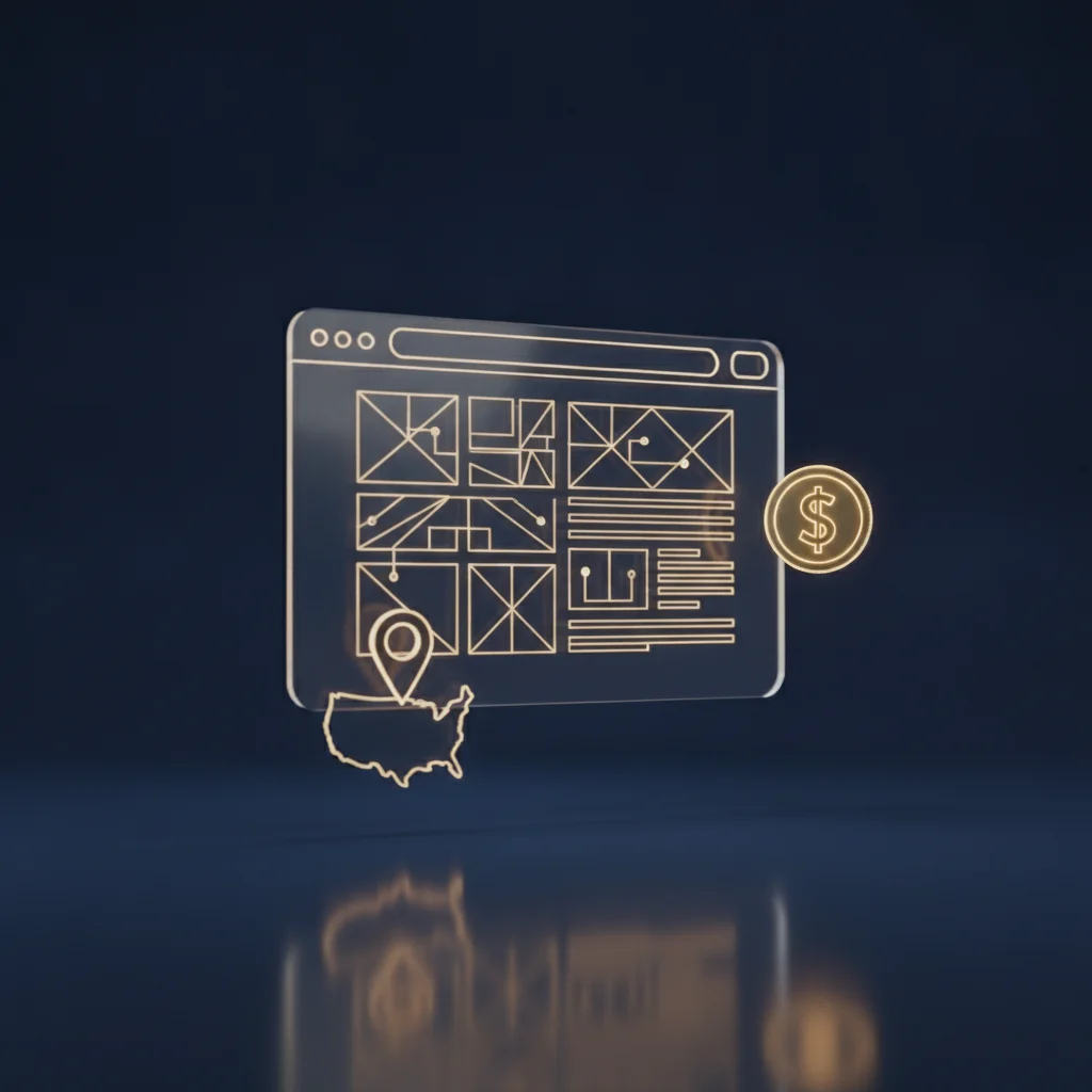 Cuánto cuesta una página web en USA: navegador 3D con ícono de dólar