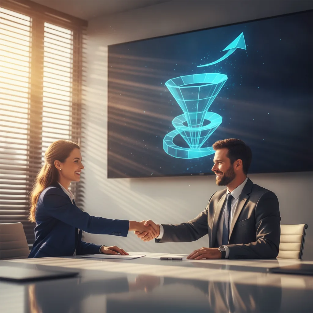 Estrategias de ventas: cierre de negocio con embudo de ventas en pantalla