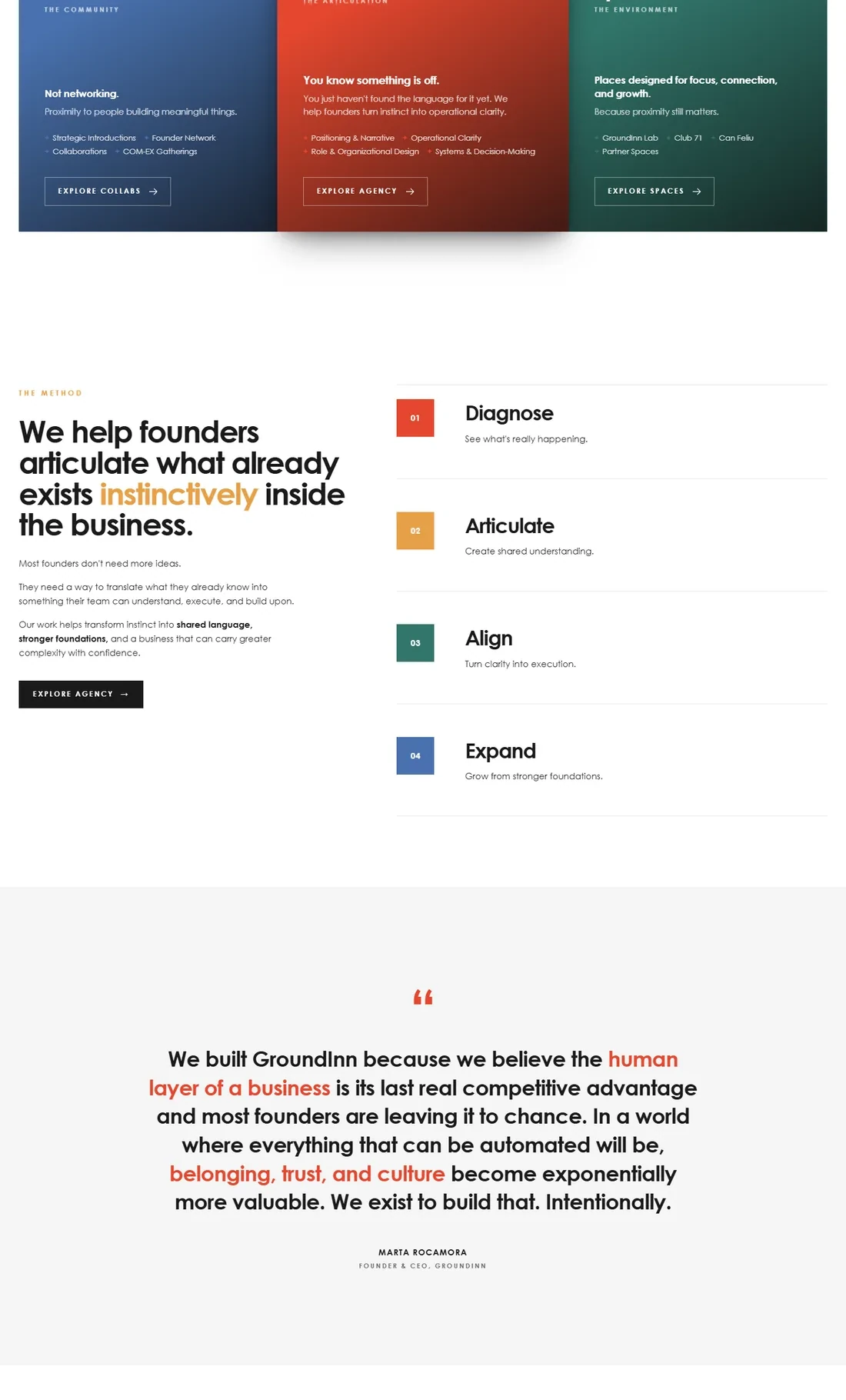Página principal de GroundInn — diseño web por TAKUM (parte 2)