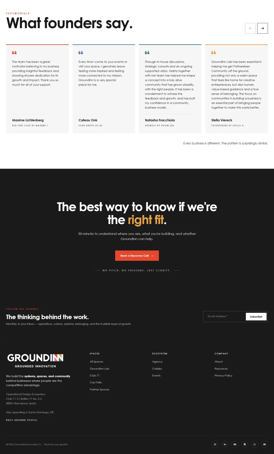 Página principal de GroundInn — diseño web por TAKUM (parte 3)