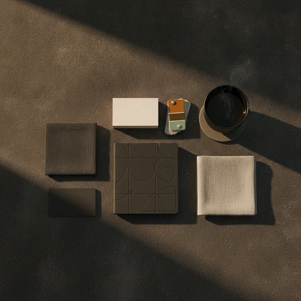 Qué es branding: kit de identidad de marca con tarjetas, paleta de colores y manual
