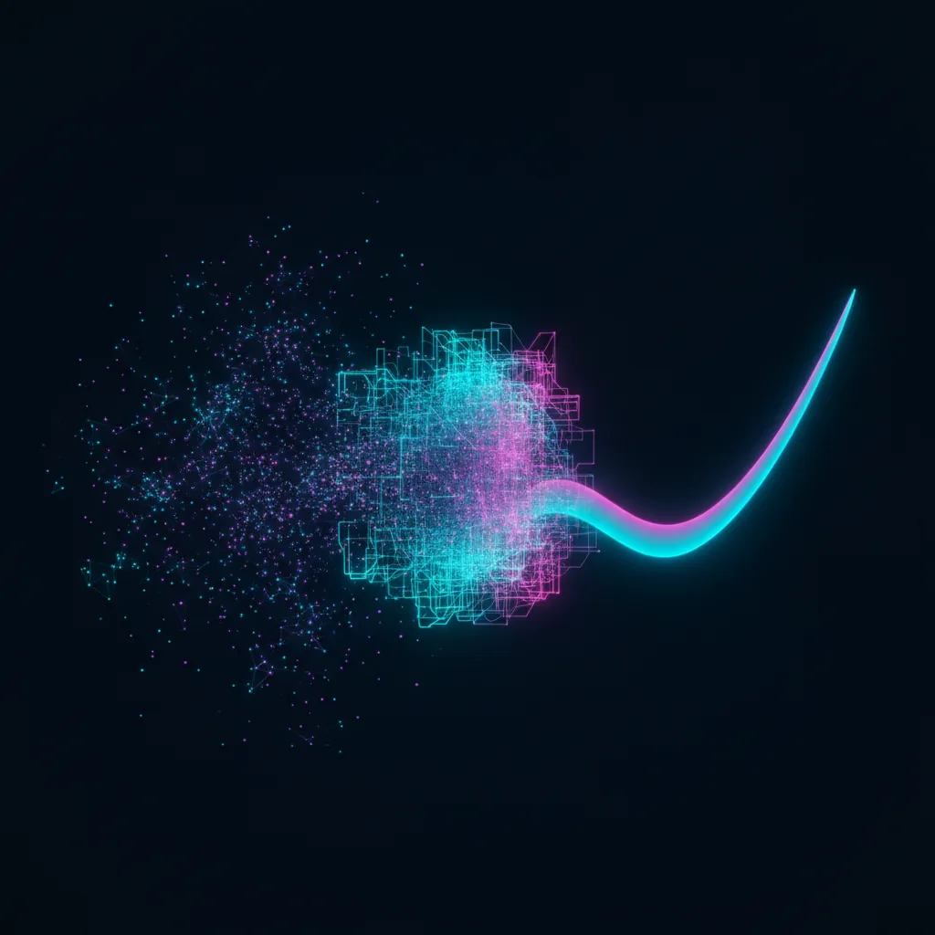 Qué es machine learning: datos convergiendo en una red neuronal y una curva predictiva
