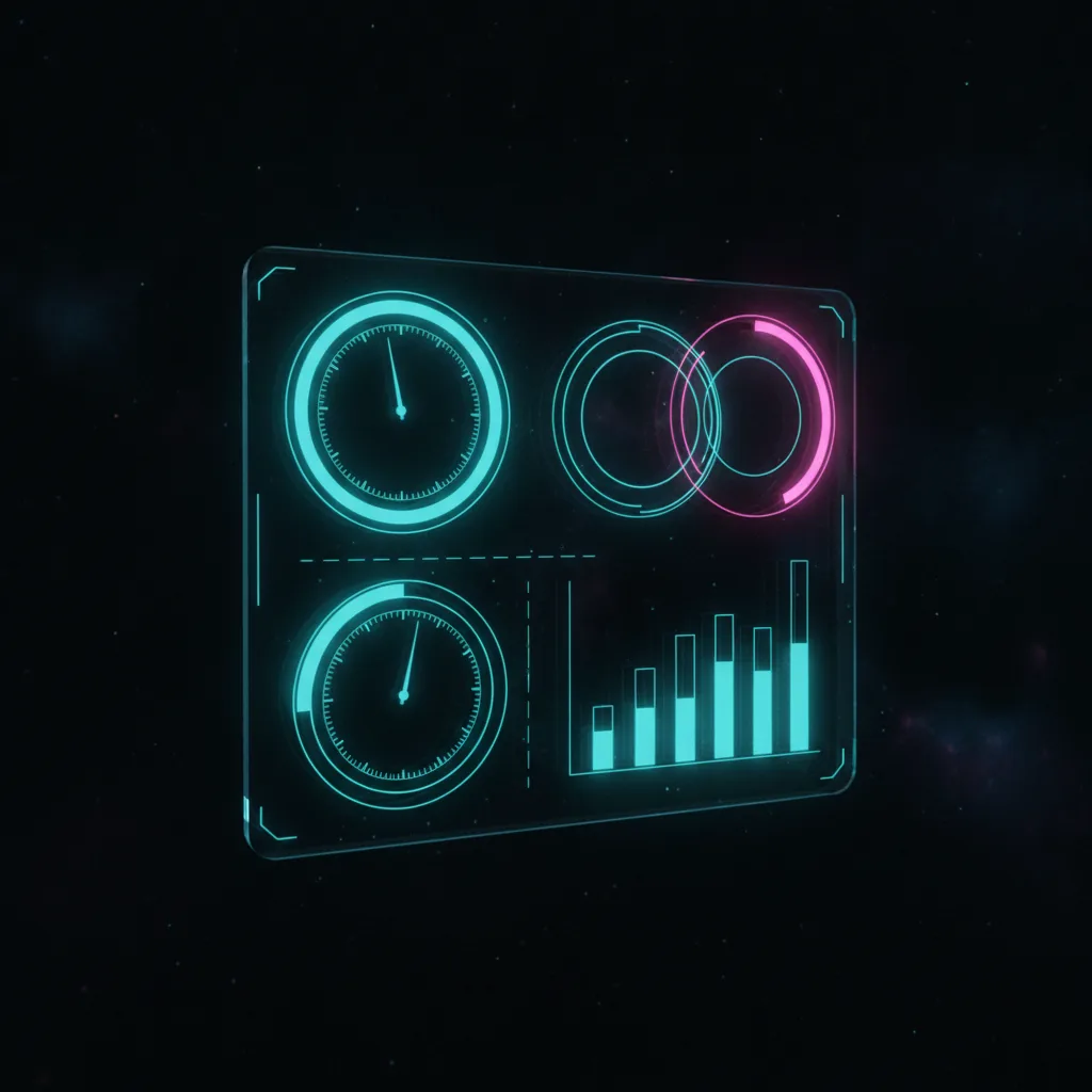 Qué es un KPI: tablero holográfico con indicadores de desempeño