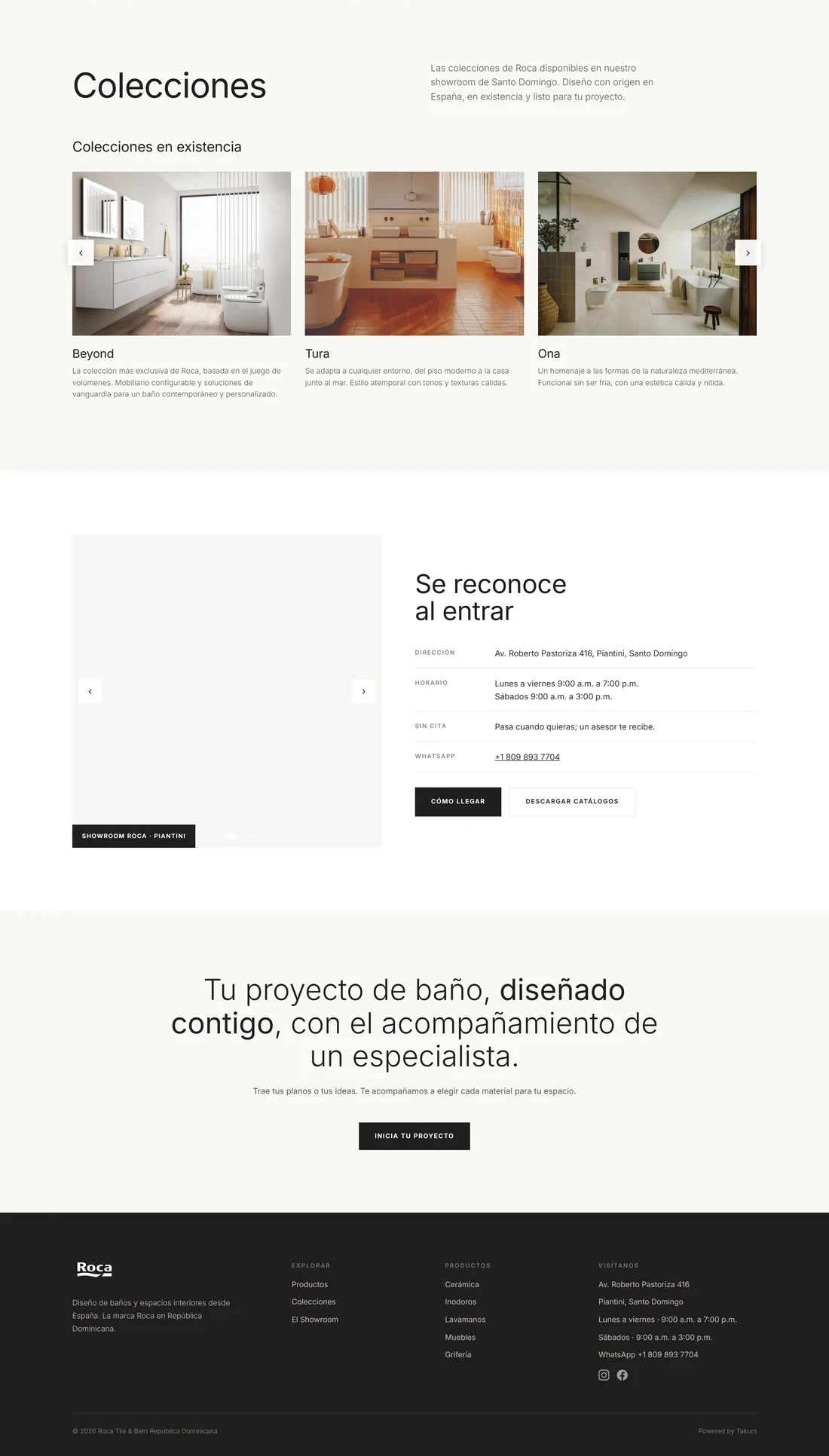 Página principal de Roca Tile RD — diseño web por TAKUM (parte 2)