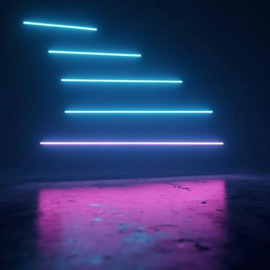 Barras horizontales de luz azul escalonadas sobre fondo oscuro, imagen abstracta sobre gestión de proyectos